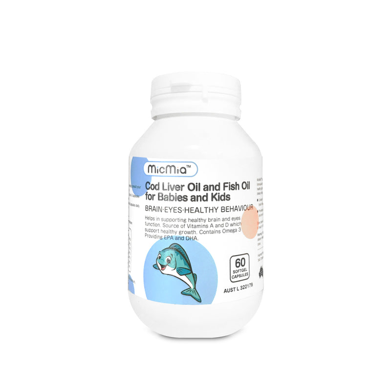 MicMia Cod Liver Oil and Fish Oil for Babies and Kids 60Capsules